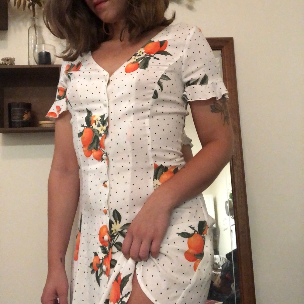 Polka dot, orange print dress